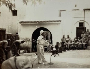 Man In Cowboy Hat Performing For Soldiers B&W Photograph 2.5 x 3.5 - Picture 1 of 3