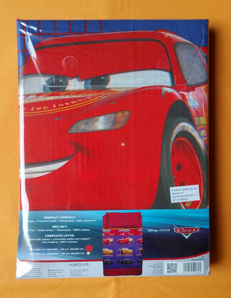 Completo lenzuola Cars Disney Pixar per letto Singolo W566
