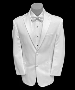 Men's White Tuxedo Dinner Jacket Two Button with Satin Notch Lapels 42 Long - Picture 1 of 4