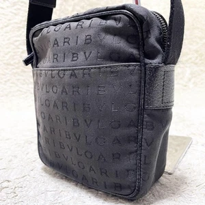 Borsa a tracolla Bvlgari logo mania tela pelle nera accessori - Foto 1 di 11