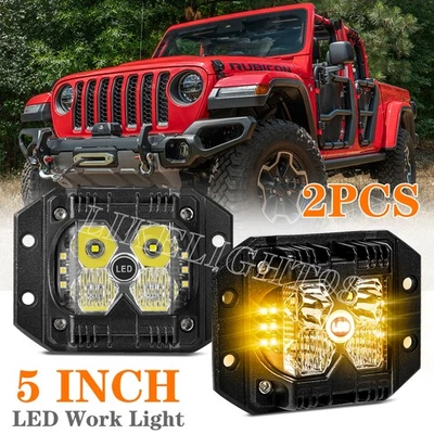 2X Flush Mount 5inch LED Work Light Pods Yellow+White Off Road Driving Spot Fog - Image 1 of 4
