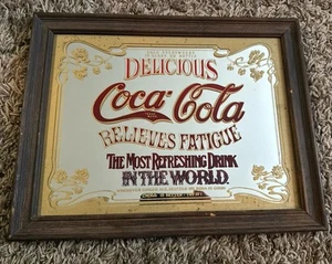 Vintage Large Coca Cola Mirror Ad Sign Delicious Relieves Fatigue 14"x11" Framed - Picture 1 of 7