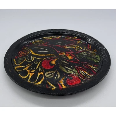 Placa de vidrio de pintura craquelada pintada a mano única de 8" parte inferior forrada de fieltro rojo dorado verde Foto 1 de 3