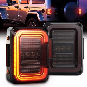 For Jeep Wrangler JK JKU 2007-2018 Pair Smoked LED Tail Lights Brake Turns Lamps - Picture 1 of 17