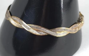 Brazalete de doble espiga ancho de plata de ley .925 y oro Vermeil de 7" vintage - Imagen 1 de 17