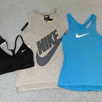 Nike Womens Activewear Bundle Small Sports Bra Tank Tops Gray Blue Dri-FIT Lot 3 - Image 1 of 4