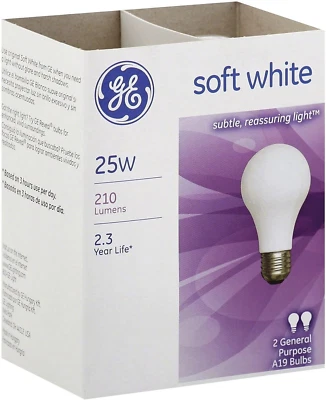 G.E. LIGHTING General Electric Ge Soft White Light Bulbs 25 W 210 Lumens A19 Med Base 4-1/4 In