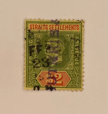  #200 Sello único verde, amarillo, rojo Asentamiento del Estrecho 1921 usado F084 Foto 1 de 2