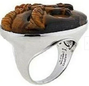 Anillo de plata esterlina 925 maciza ojo de tigre "Sajen" Travellers Journey para hombre talla 9 - Imagen 1 de 2