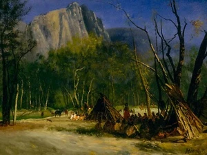 Indianer im Rat, Kalifornien von Albert Bierstadt Giclée-Kunstdruck + kostenloser Versand - Bild 1 von 4