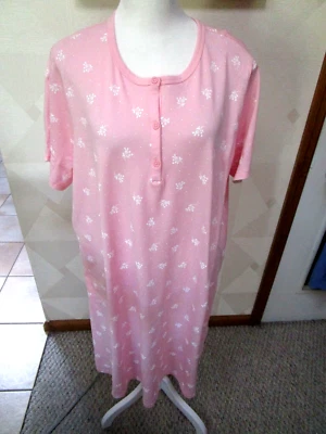 CHARTER CLUB- PINK/WHIT-FLORAL-CAP SLEEVE-BUTTON UP NECK-NIGHTGOWN-SIZE-1X-NWT - Image 1 of 4