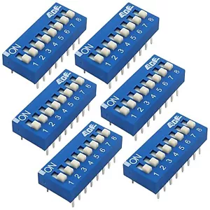 6 Pack DIP Switch with 8 Switches, 16-Pin, SPST, Blue Color, 0.85"×0.38"×0.23" - Picture 1 of 3