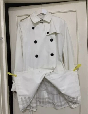 Gabardina para mujer Burberry blanca Heritage mezcla de algodón forrada completa talla 14 EXC Foto 1 de 4