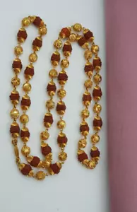 Authentic 22K Gold Chain Yoga Mediation Genuine Men Gold Chain Rudraksha Beads - Picture 1 of 9