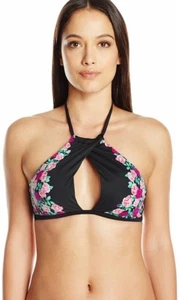 Betsey Johnson Women's Ballerina Rose Halter high neck Bikini Top size M AF37 - Picture 1 of 2