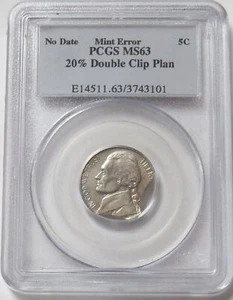 ND USA MINT ERROR JEFFERSON NICKEL 20% DOUBLE CLIP ERROR PCGS MINT STATE 63 - Picture 1 of 7