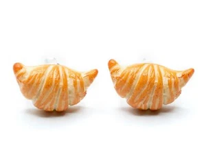 Croissant Studs Miniblings Plug Biscuits Breakfast Croissant Striped - Picture 1 of 4