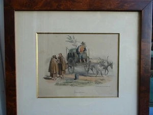 LITOGRAFIA COLORATA CON CORNICE-CARRO DI VINO CON FRATI-GATTA E DURA-NAPOLI 1850 - Picture 1 of 5