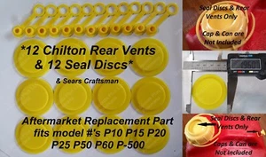 CHILTON Sears Craftsman Gas Can Parts 12 New Yellow SEAL DISCS+12 REAR VENT CAPS - Picture 1 of 10