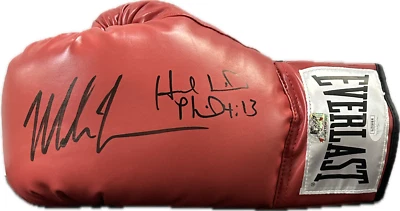 Mike Tyson & Evander Holyfield Signed Autograph Red Boxing Glove JSA Left - Image 1 of 4