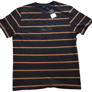 Mens New Cotton Mix Navy/orange/green Striped Short Sleeve T.shirt Size L - Picture 1 of 5