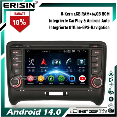 8-Kern 64GB DAB+ Android 14 Autoradio GPS Navi Für AUDI TT MK2 CarPlay Wifi IPS - Bild 1 von 4