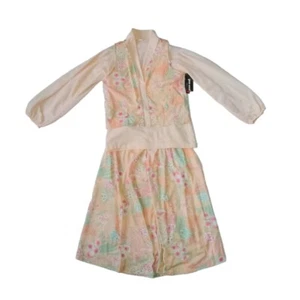 Vintage Aileen You and I Women's Peachy Floral Print Skirt & Vest 3 Piece Set - Picture 1 of 12