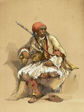 Superbe XIXème siècle tableau orientaliste Empire Ottoman soldat au repos