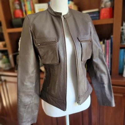 Chaqueta Y2k Vintage Rampage Chic Ajustada Marrón 100% Cuero Talla Pequeña  Foto 1 de 4