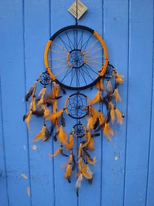 Fair Trade Large multiple Dream Catcher Black & Orange 'Tiger' sleep easy Mobile - Picture 1 of 4