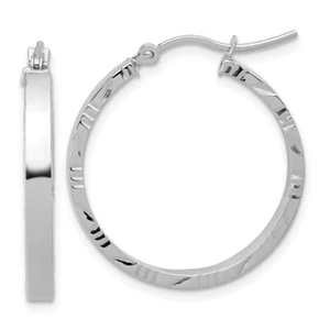 14k White Gold Diamond-cut Edge Medium 3mm Polished Hoop Earrings for Her 1.44g - Picture 1 of 6