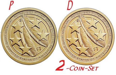 2021 P D 2-Coin-Set Native American service in US Military Dollar $1 feathers Cover