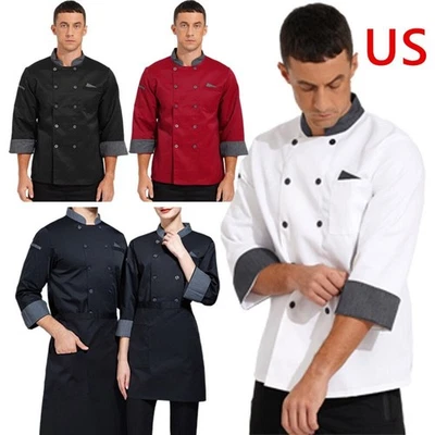Professional Chef Coat Men Women Long Sleeve Chef Jacket Hotel Works Uniform - Image 1 of 4