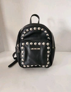 Love Moschino Studded Faux Leather Backpack Black Excellent - Picture 1 of 12