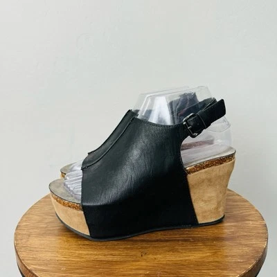 Cuñas de tacón Pierre Dumas de cuero negro y tostado para mujer talla 6,5 Foto 1 de 4