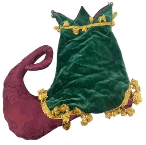 calza elfo natalizio fatta a mano frangia oro verde campane 18" LEGGI - Foto 1 di 7