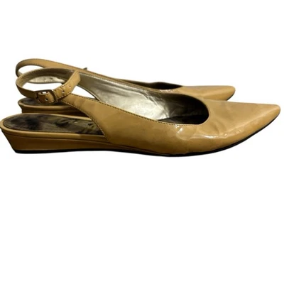 Sam Edelman Flats Women's Sz 8.5 Ionia Tan Slingback Pointed Toe Patent Shoe - Image 1 of 4