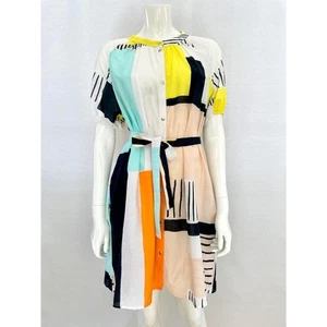 Marimekko Shirt Dress Size S, Belted Color Block Geometric Button Front Dress - Picture 1 of 10