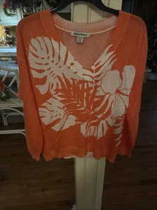 Suéter Tommy Bahama Para Mujer XS Coral Cuello en V Estampado de Palmera Pullover Informal - Imagen 1 de 5