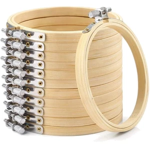 Natural Wood 4 Inch Embroidery Hoops - 12 Piece Crafting Set for All Ages - Picture 1 of 11