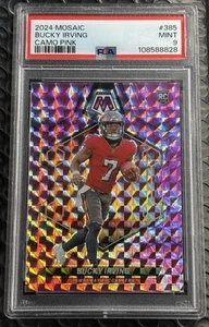 2024 Panini Mosaic Bucky Irving Camo Pink Prizm RC PSA 9 Mint Rookie Buccaneers - Bild 1 von 3