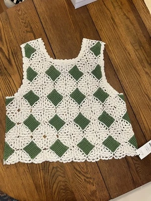 BODE New York Crochet Green & Wht Top Unisex Large  - Image 1 of 4