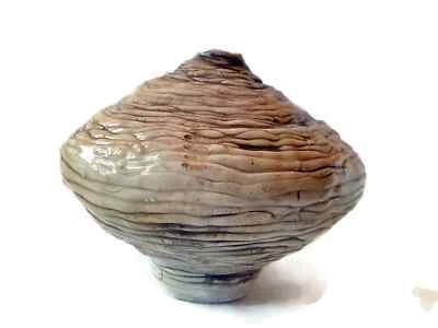 Handmade Ceramic Bud Vase, Beige Sculptural Pot Textured Irregular Organic Shape - Image 1 of 4
