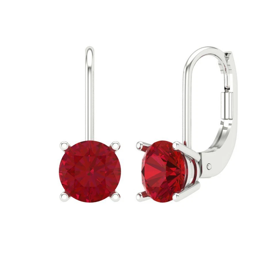 Simulated Ruby Stud Earrings for Women, Lever Back (1.5 cttw, 6mm, Round-Cut) - Image 1 of 4