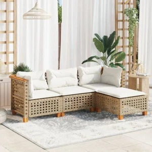 Garden Sofa Set with Cushions Modular Sofa 4 Piece Beige Poly Rattan - Picture 1 of 9
