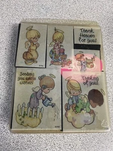 1995 Precious Moments Stampendous Thinking Of You Rubber Stamp Set Thank Heaven - Picture 1 of 5