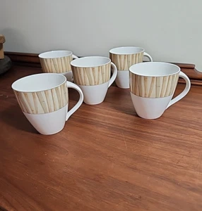 Mikasa Ultima Bamboo Grove Set of 5 Mugs Green and Tan Stalks on rim - Picture 1 of 13