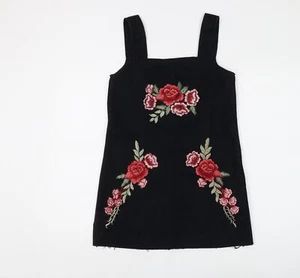 Boohoo Women’s Black Floral Pinafore Dress, Size 4 - Picture 1 of 12