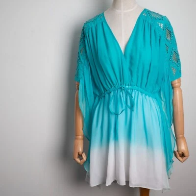 Nuevo CATHERINE MALANDRINO Mujer Cuello en V Cintura Correa Seda Solero Blusa Vestido L Foto 1 de 4