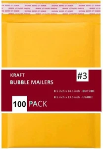 100 PC #3 8.5x14.5 Kraft Bubble Envelopes Yellow Padded Shipping Mailers - Picture 1 of 5